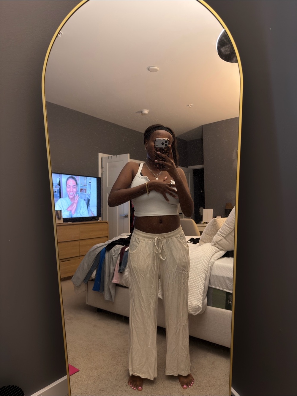 Amazon Cream Wide-Leg Drawstring Pants